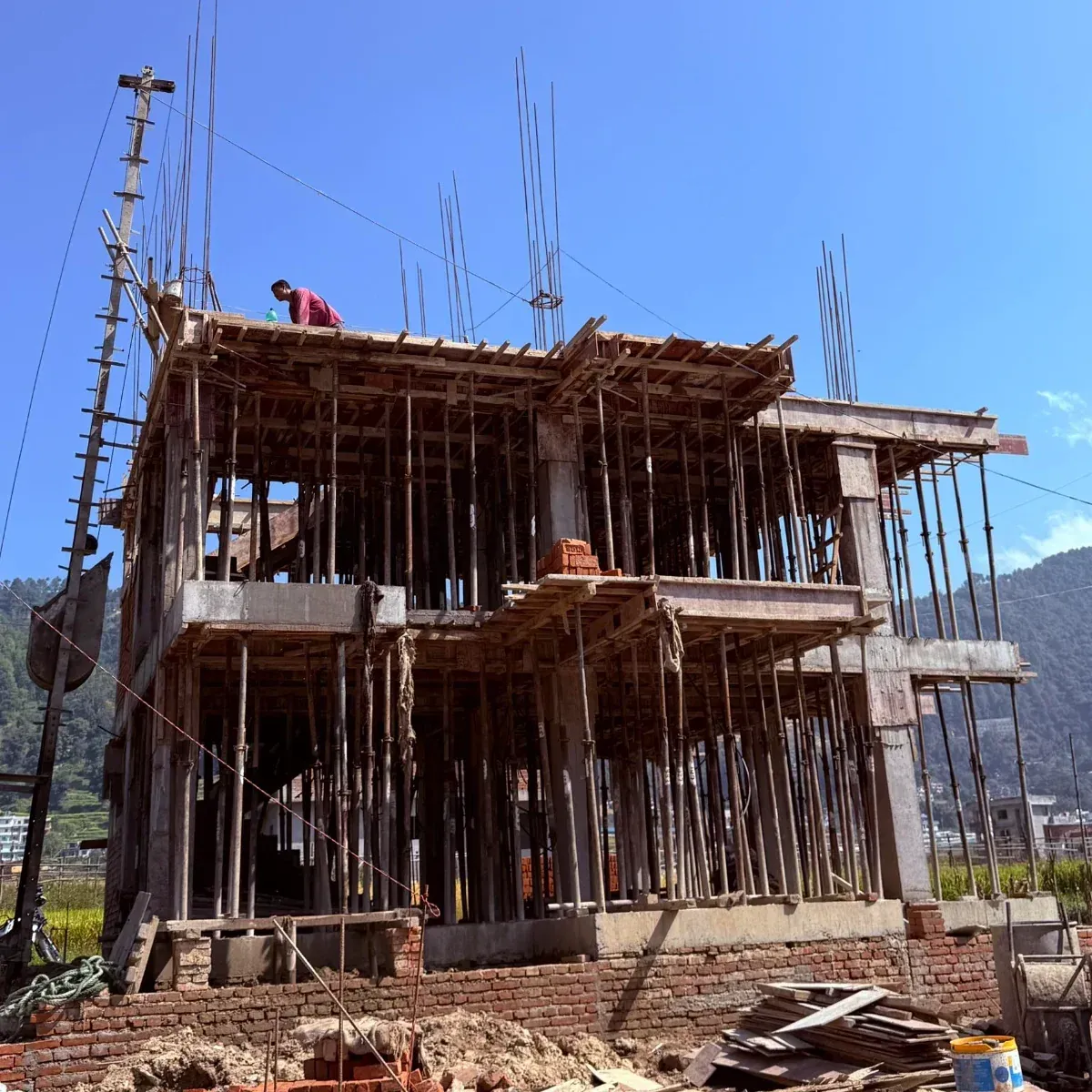 Modern house with pool at dusk